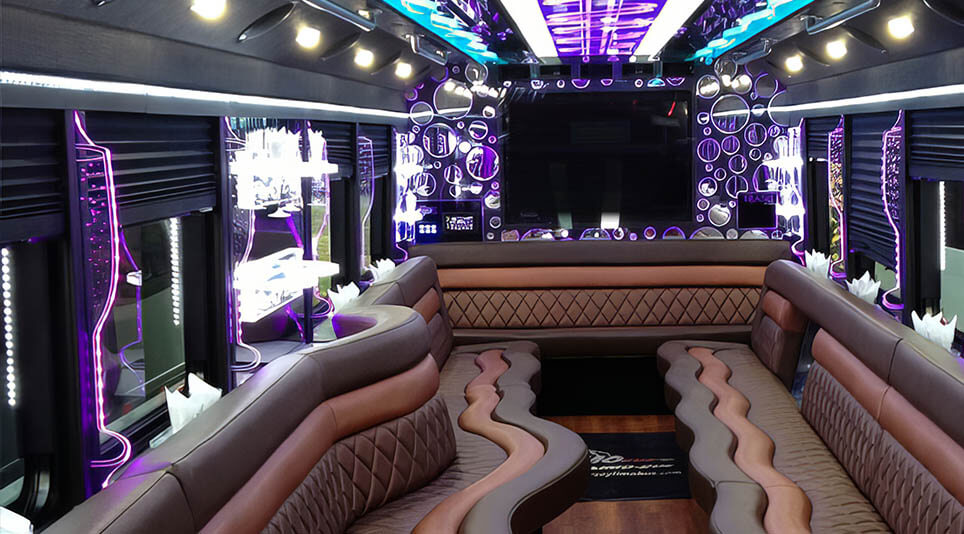 Party bus with leather perimeter seating