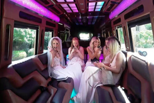 bridal party on limo